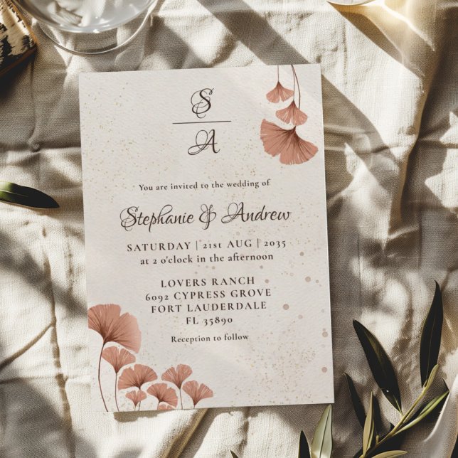 Invitation Mariage aquarelle Boho Terracotta & monogramme  (Créateur téléchargé)