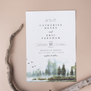 Invitation Mariage aquarelle boisé au lac Forest