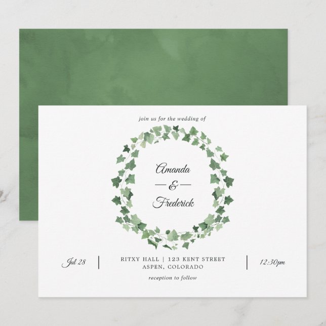 Invitation Mariage aquarelle boisée forêt verdure (Devant / Derrière)