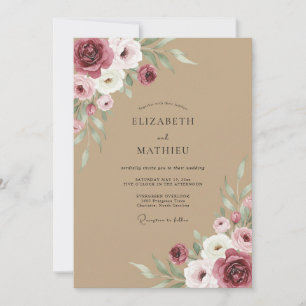 Invitation Mariage aquarelle bordeaux et beige