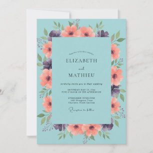 Invitation Mariage Aquarelle Botanique Aqua Corail