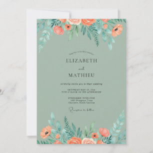 Invitation Mariage Aquarelle Botanique au Corail Sage