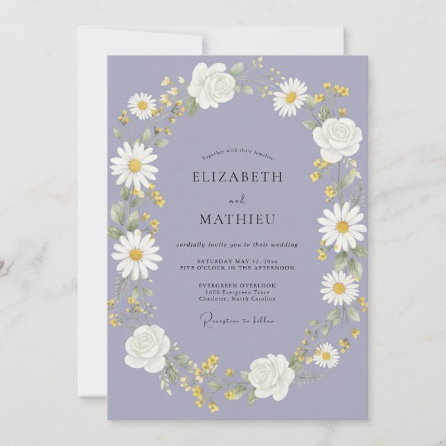 Invitation Mariage aquarelle botanique au dalie de pervenche (Devant)