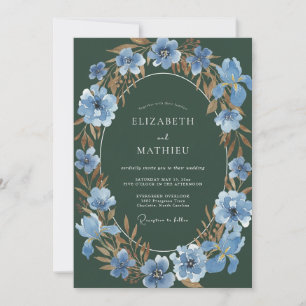 Invitation Mariage Aquarelle Botanique Azur Profond Vert