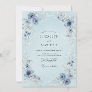 Invitation Mariage Aquarelle Botanique Bleu Poudre