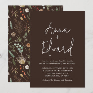 Invitation Mariage aquarelle botanique brun moderne