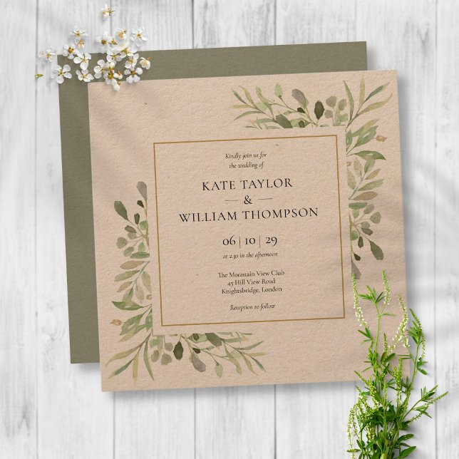 Invitation Mariage aquarelle botanique de verdure rustique (Créateur téléchargé)