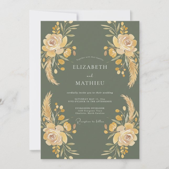 Invitation Mariage aquarelle botanique d'or de mousse (Devant)