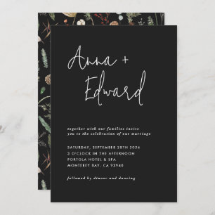 Invitation Mariage aquarelle botanique floral noir moderne