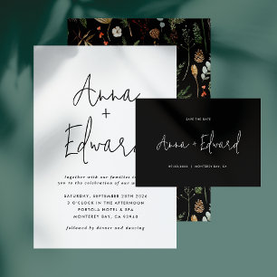 Invitation Mariage aquarelle botanique floral noir moderne