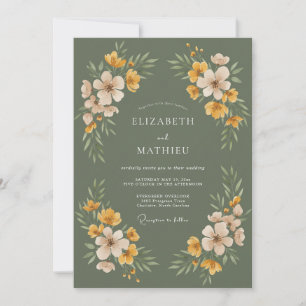 Invitation Mariage Aquarelle Botanique Jaune Sauge