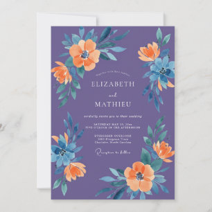 Invitation Mariage Aquarelle Botanique Orange Violet
