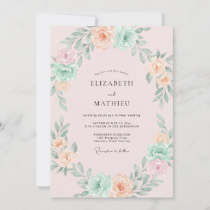 Invitation Mariage aquarelle botanique pêche douce