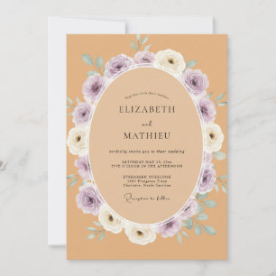 Invitation Mariage aquarelle botanique pêche lilas