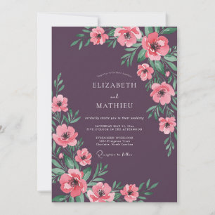 Invitation Mariage Aquarelle Botanique Rose Cerise