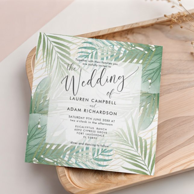 Invitation Mariage aquarelle botanique tropicale Monstera (Créateur téléchargé)