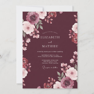 Invitation Mariage aquarelle botanique vin