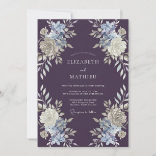 Invitation Mariage aquarelle botanique violet foncé