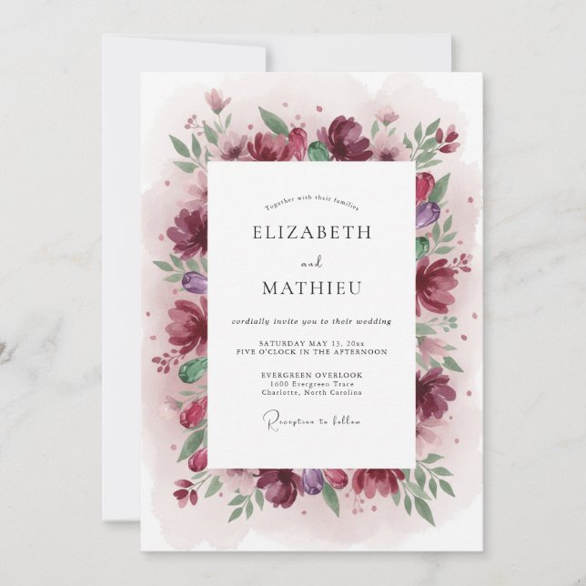 Invitation Mariage Aquarelle Bourguignon Triste (Devant)