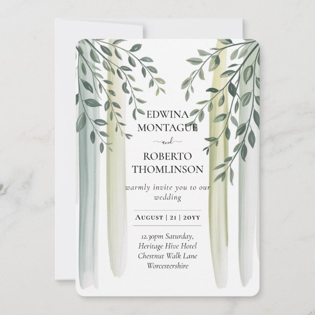 Invitation Mariage aquarelle Branche d'olivier Patrimoine (Devant)