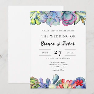Invitation Mariage aquarelle cactus succulent