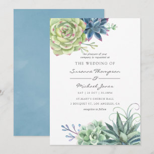 Invitation Mariage aquarelle cactus succulentes désertiques