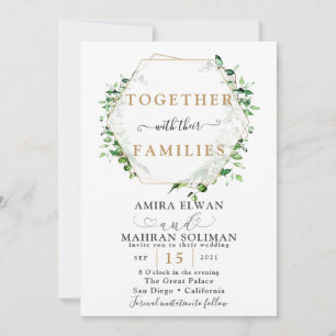 Invitation Mariage aquarelle cadre doré verdure