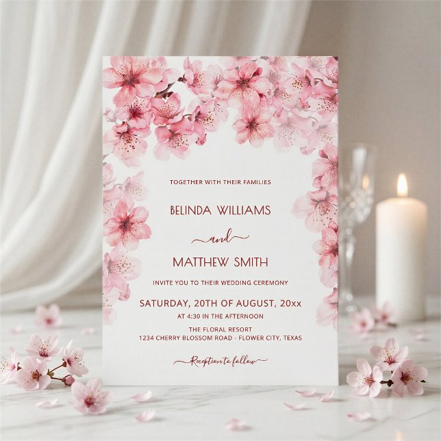 Invitation Mariage aquarelle cerisier en fleurs (Créateur téléchargé)