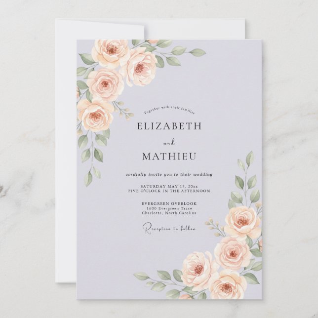 Invitation Mariage aquarelle champagne antique Pervenche (Devant)