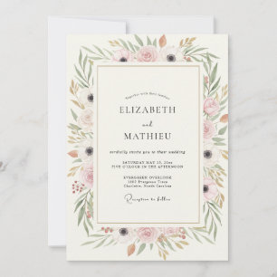 Invitation Mariage aquarelle Champagne rose