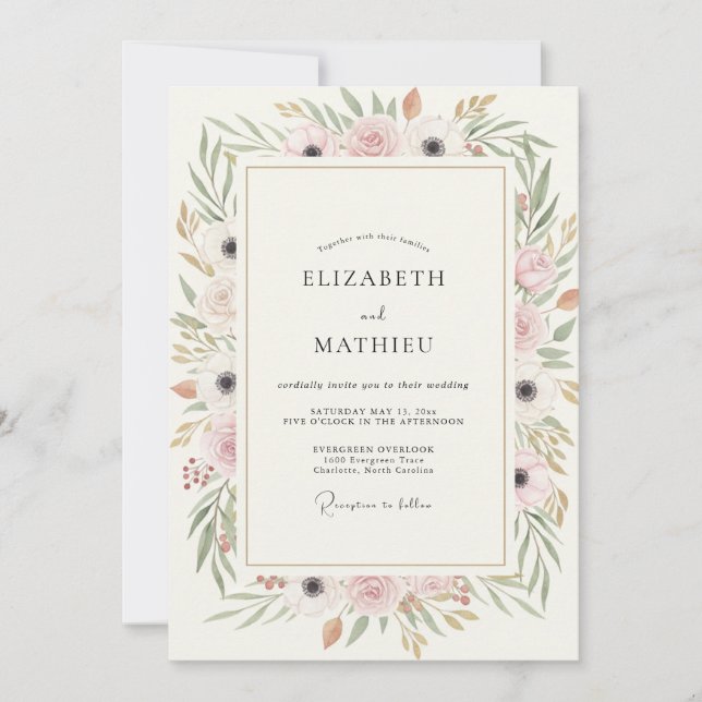 Invitation Mariage aquarelle Champagne rose (Devant)