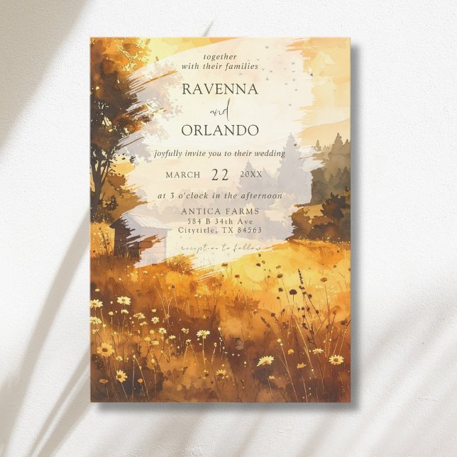 Invitation Mariage aquarelle champêtre automnal rustique (Créateur téléchargé)