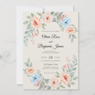 Invitation Mariage Aquarelle Ciel Corail