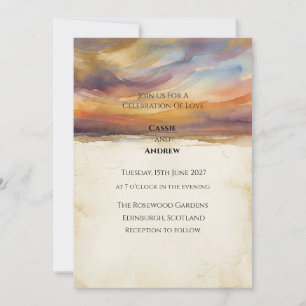 Invitation Mariage Aquarelle Ciel Coucher de Soleil Plage Hor