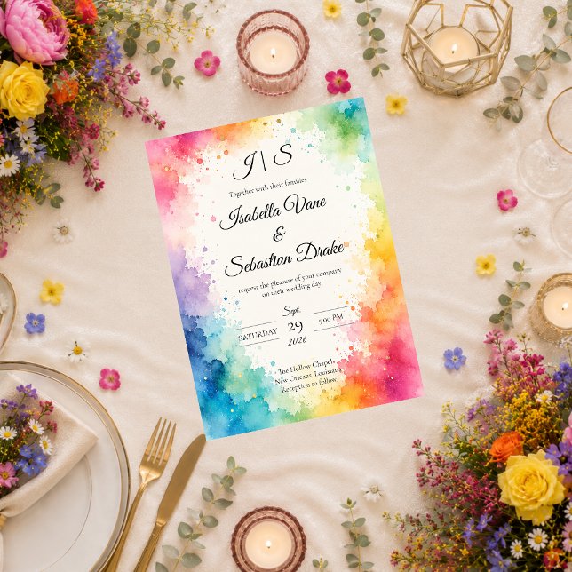 Invitation Mariage Aquarelle Coloré (Créateur téléchargé)