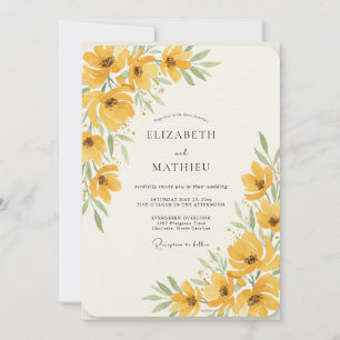 Invitation Mariage Aquarelle Coquelicot Doré