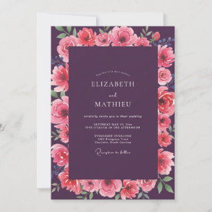 Invitation Mariage aquarelle corail assourdi prune