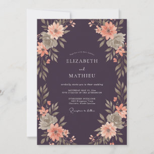 Invitation Mariage Aquarelle Corail Prune