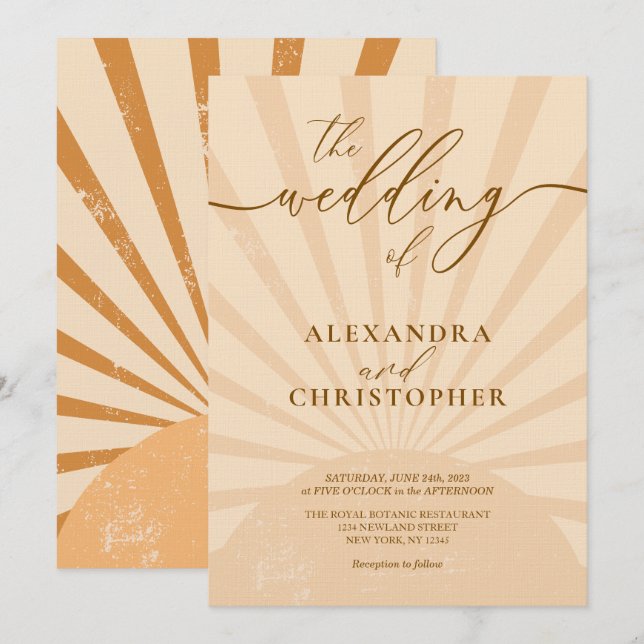 Invitation Mariage Aquarelle Coucher de Soleil Moderne (Devant / Derrière)