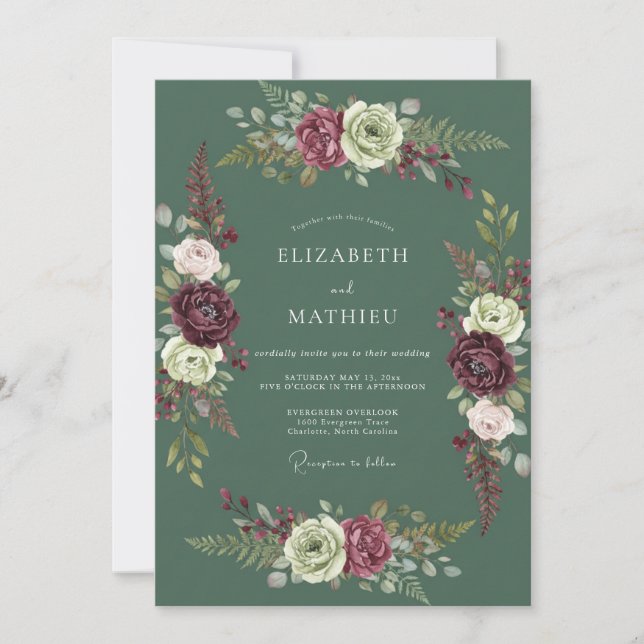 Invitation Mariage Aquarelle Crème et Prune (Devant)