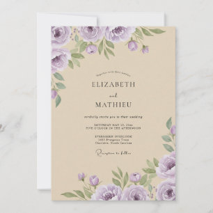 Invitation Mariage aquarelle crème lilas