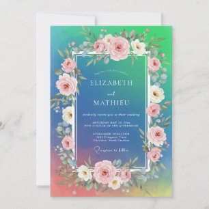 Invitation Mariage aquarelle Cyan Blush