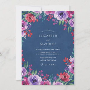 Invitation Mariage aquarelle d'améthyste de minuit
