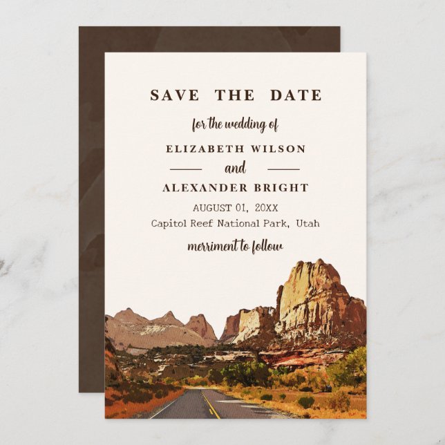 Invitation Mariage aquarelle dans le désert de Capitol Reef N (Devant / Derrière)