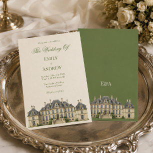 Invitation Mariage aquarelle dans un manoir anglais à la camp