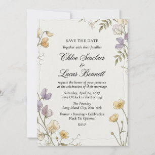 Invitation Mariage aquarelle de fleurs sauvages et pois de se