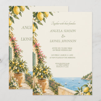 Invitation Mariage aquarelle de la côte d'Amalfi à Positano a