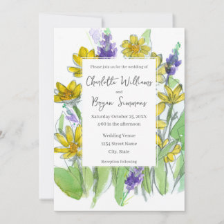 Invitation Mariage aquarelle de lupins balsamiques de fleurs 