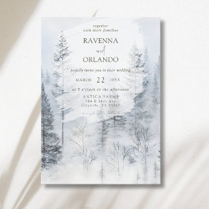 Invitation Mariage aquarelle de montagne enneigée rustique