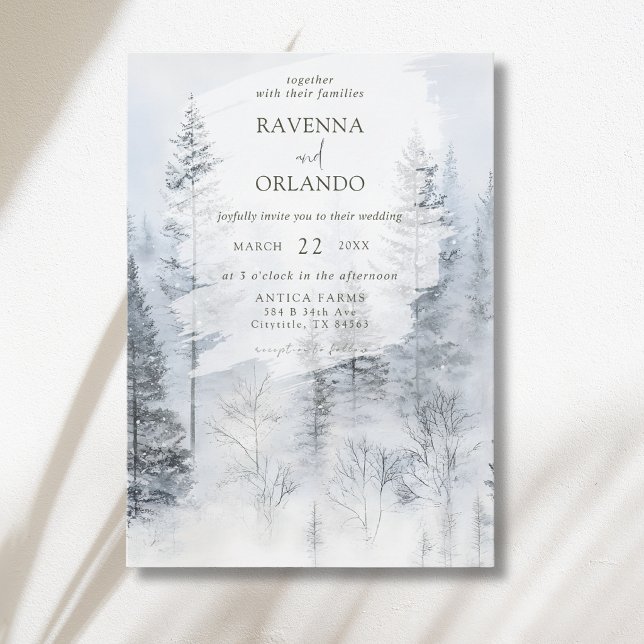 Invitation Mariage aquarelle de montagne enneigée rustique (Créateur téléchargé)